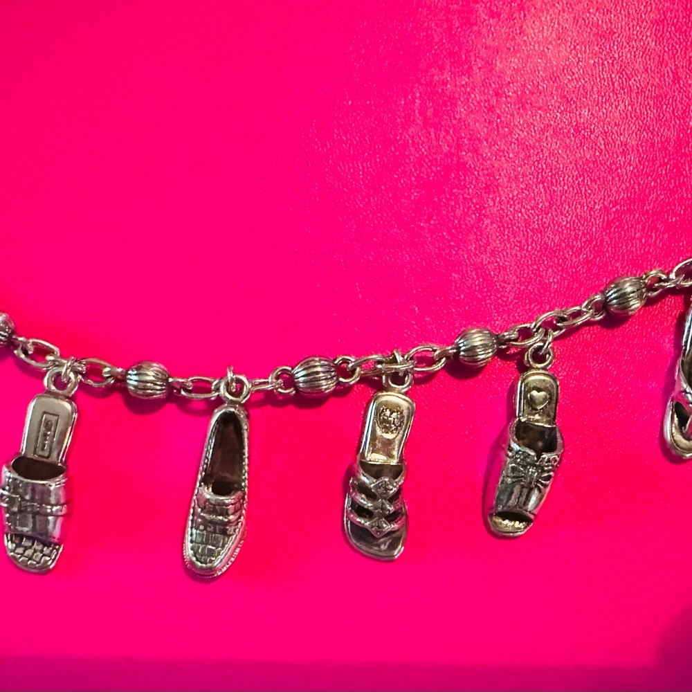 Retired Vintage Brighton Silver Love Shoes Charm Bracelet, Authentic